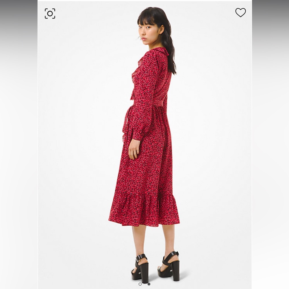 Michael Kors Petal Crepe Ruffled Wrap Dress Long maxi Women's Medium Pink Red - Picture 2 of 8